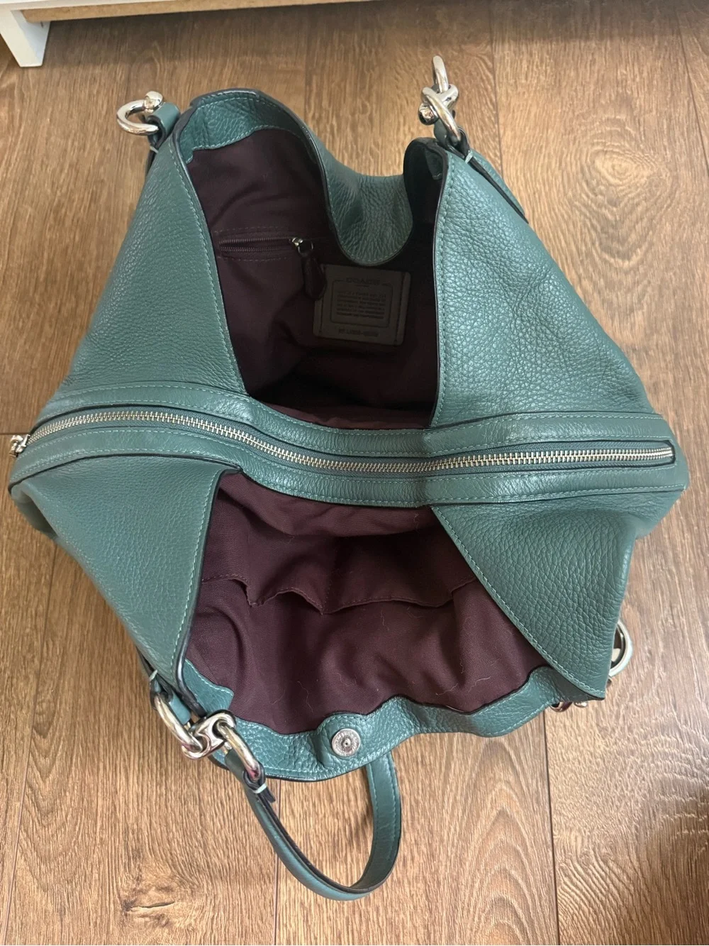 Coach Pebbled Leather Hobo Bag in Dark Green